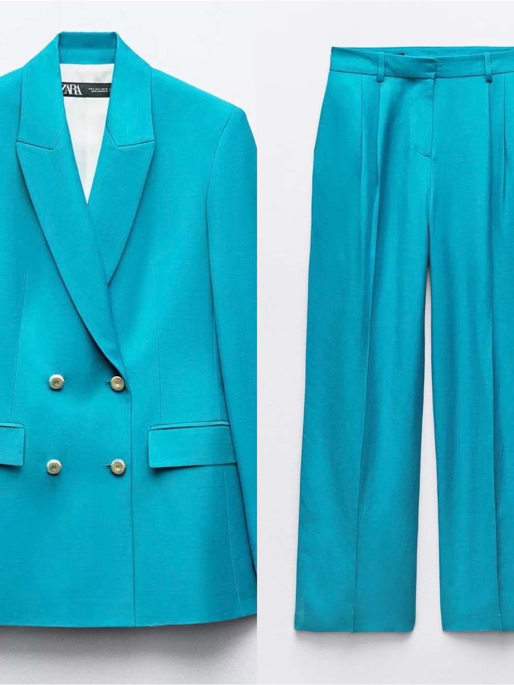Zara sz M. Double-Breasted Blazer & Trousers Set in Bright Teal